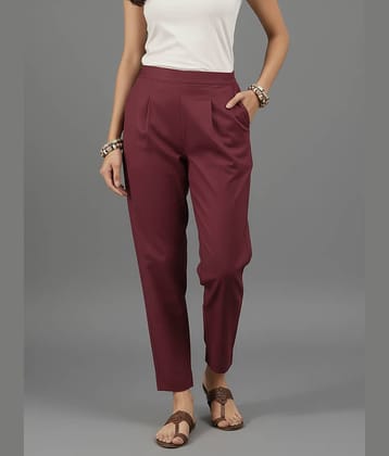 QuaClo Women Cotton Blend Casual Trousers ( Wine )