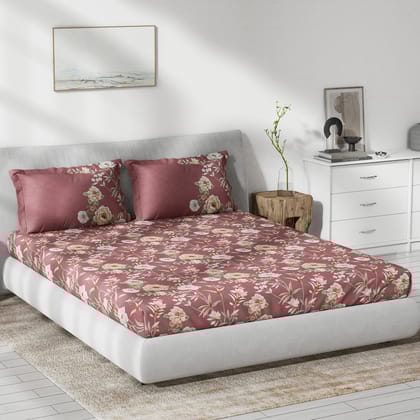 DDECOR - Primary Collection 100% Cotton Floral Pattern 136TC King Bedsheet |229 CM X 274 CM| with 2 Pillow Covers - Red