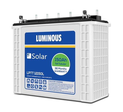 Luminous LPTT12150L Solar Tall Tubular Inverter Battery for Home, Office & Shops (Polypropylene Co-Polymer (PCP) Body Material, White Container & Black Cover, 36 Months Warranty)
