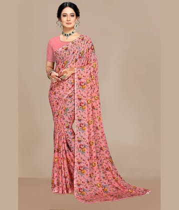 Kanooda Prints Georgette Printed Saree With Unstitched Blouse Piece ( Multicolor )
