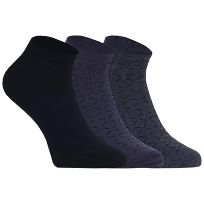 USOXO Men's Socks I Mesh Design Comfort Stylish ultra-feel Cushioned Made with Combed Cotton Ankle Length I Comfortable Free Size Sock for Every Day - Set of 3 Black, Purple, and Dark Grey