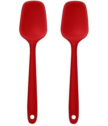 Baskety Red Silicone Flipping Lifting Spoon Spatula Kitchen Set ( Pack of 2 )