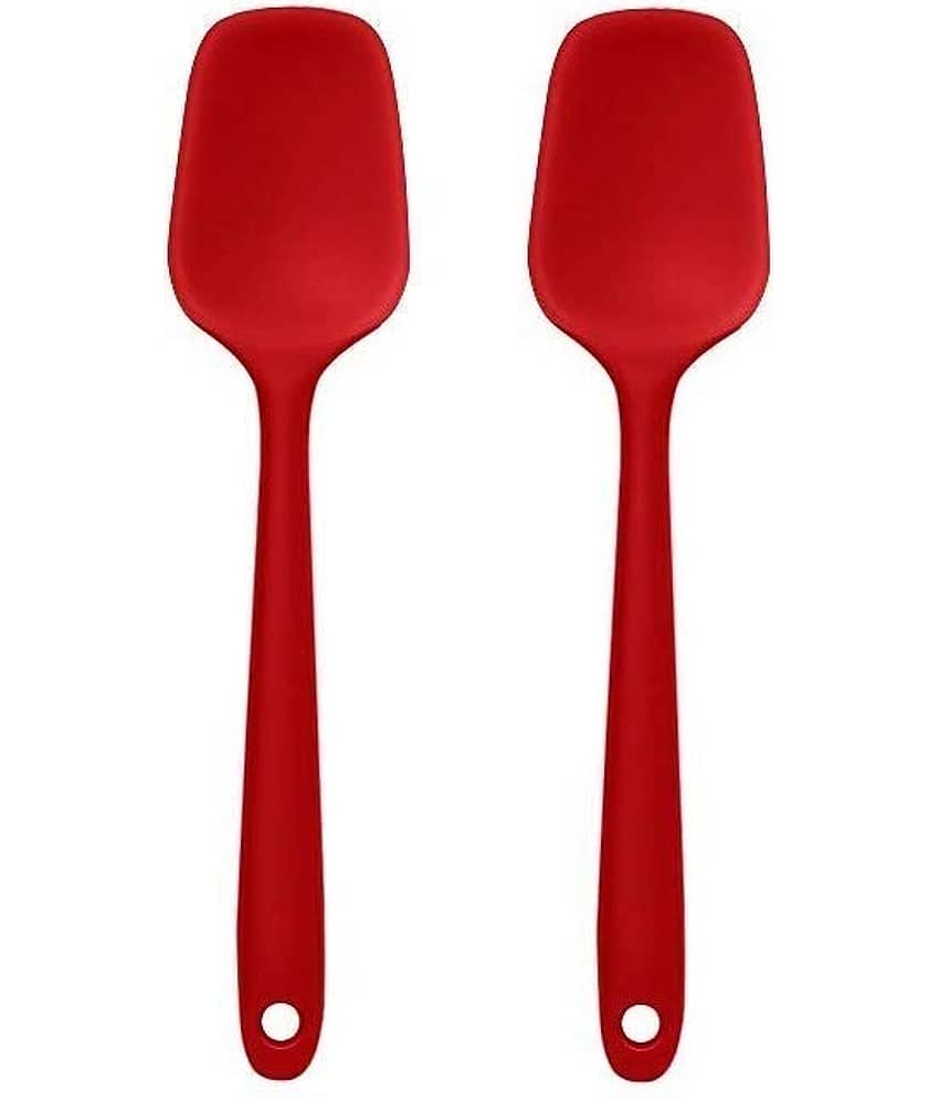 Baskety Red Silicone Flipping Lifting Spoon Spatula Kitchen Set ( Pack of 2 )