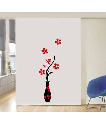 Decor Villa Flower Pot PVC Multicolour Wall Sticker - Pack of 1