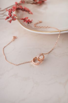 Eternally Linked Rose Gold Plated Sterling Silver Bracelet-Rose / 6 inches adjustable upto 8 inches