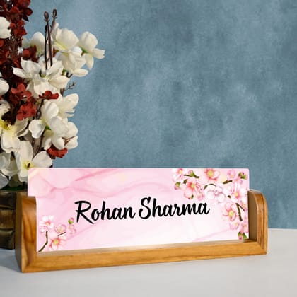 Personalised Acrylic Desk Name Plate With Wooden Stand-Design 1