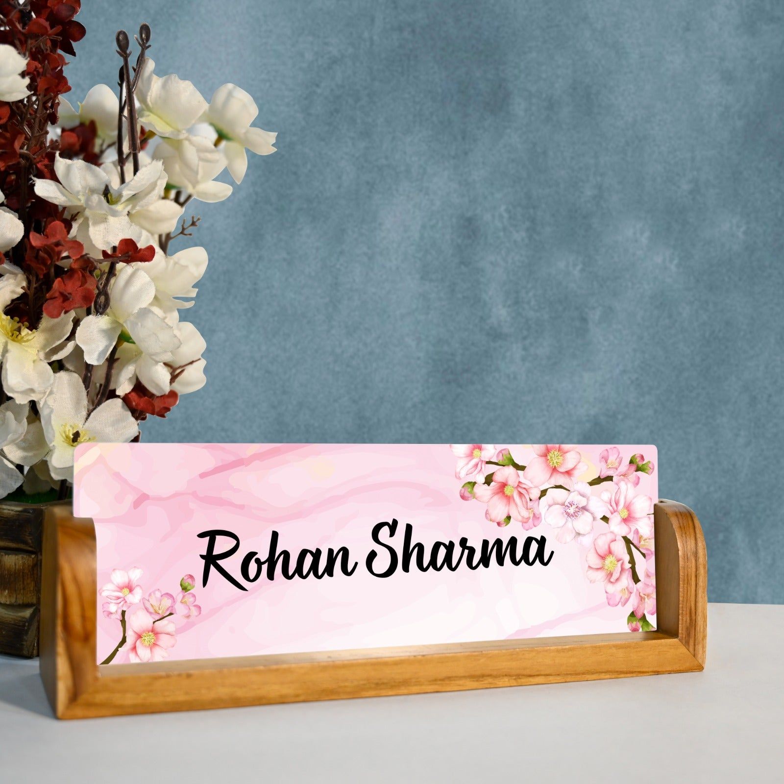 Personalised Acrylic Desk Name Plate With Wooden Stand-Design 1