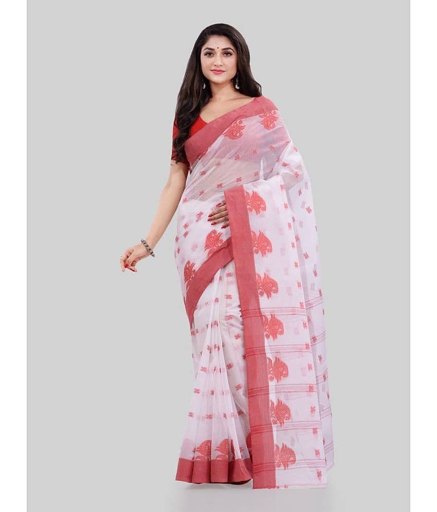 Desh Bidesh Cotton Printed Saree Without Blouse Piece ( White )