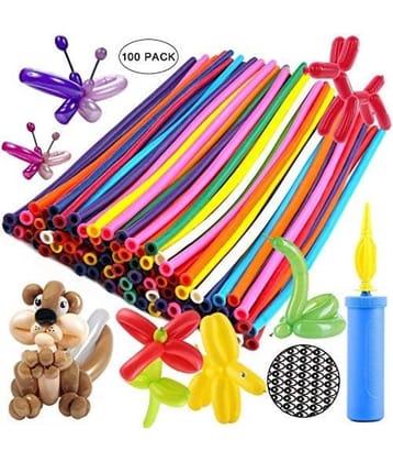 BLOOMSMALL (Pack of 100 +1 Air Pump Free) Rubber Animal Kit Twisting Balloons|Animal Decoration For Kids|Happy Birthday Decoration|+Free Air Pump To Inflate Balloons,Multicolor