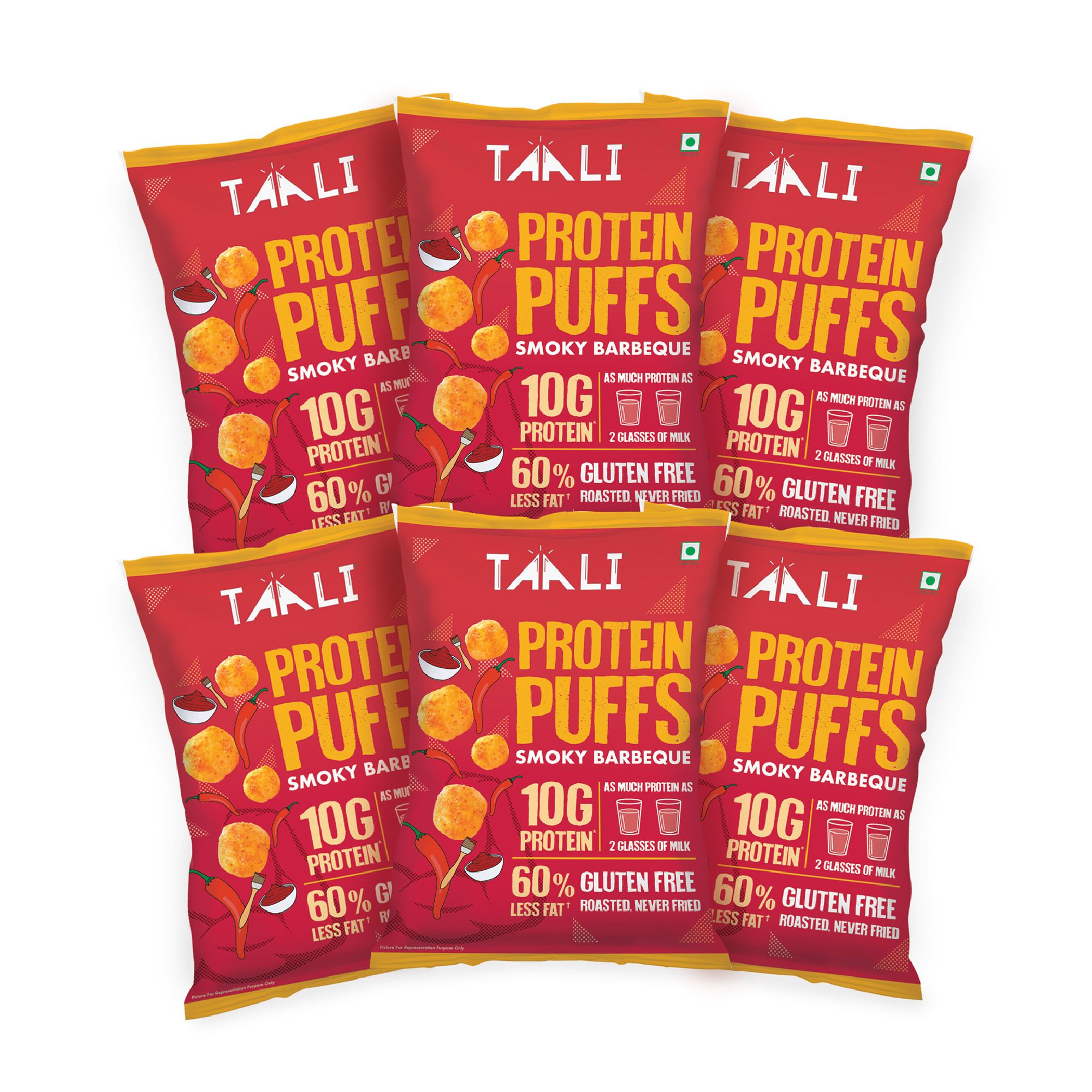 Taali Protein Puffs With Smoky Barbeque, 60 gm Each - Pack of 6