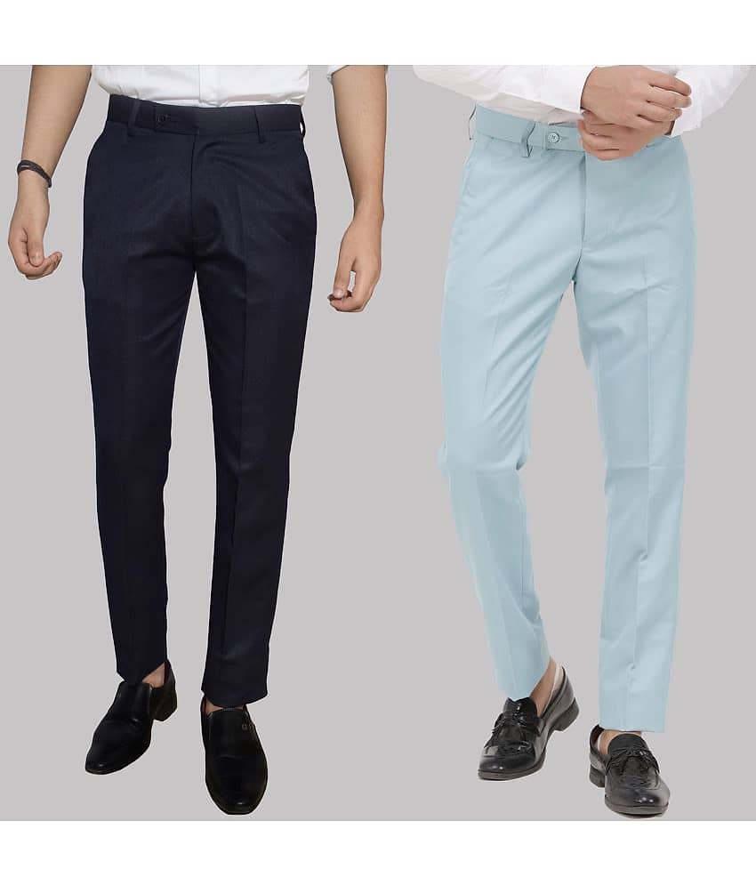 Kundan - Multicolor Cotton Blend Regular - Fit Men's Formal Pants ( Pack of 2 )