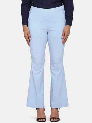 Bell Bottom Stretch Trousers For Women - Sky Blue-S