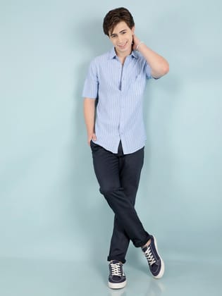 Blue Verticle Striped Shirt-M / Blue