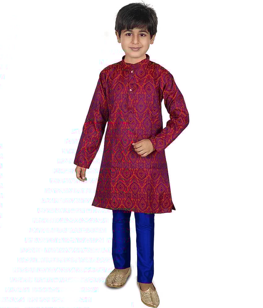 hrr Boys Cotton Blend Ethnic - Pattern Kurta Pyjama Set ( Blue , Pack of 1 )