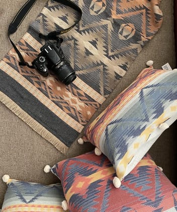 KRI India Melange Beige Brown Rug Throw | Wash & Care | 100% Cotton | Handcrafted in India. 100% organic & natural.