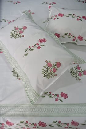 Pink Gulshan Cotton HandBlock Bedsheet Super King (108 x 108) inches bedsheet