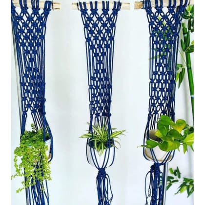 Macrame Blue Colour Plant Hanger Set Of 3 Pcs Size: 32" Long
