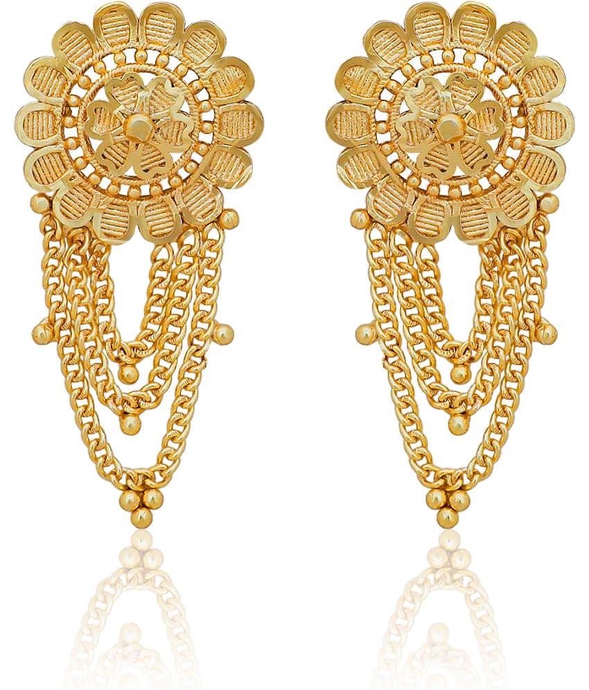 LUV FASHION Golden Stud Earrings ( Pack of 1 )