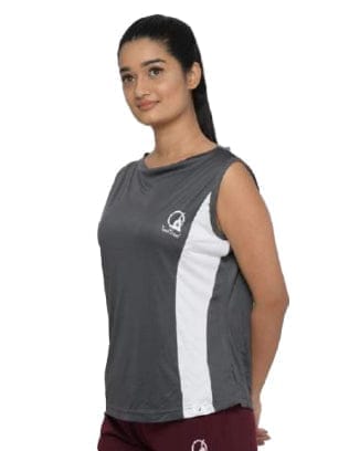 Yoni Mudra Women's  Sleeveless  Boat Neck Top  Contrast Panel for Gym or Yoga
