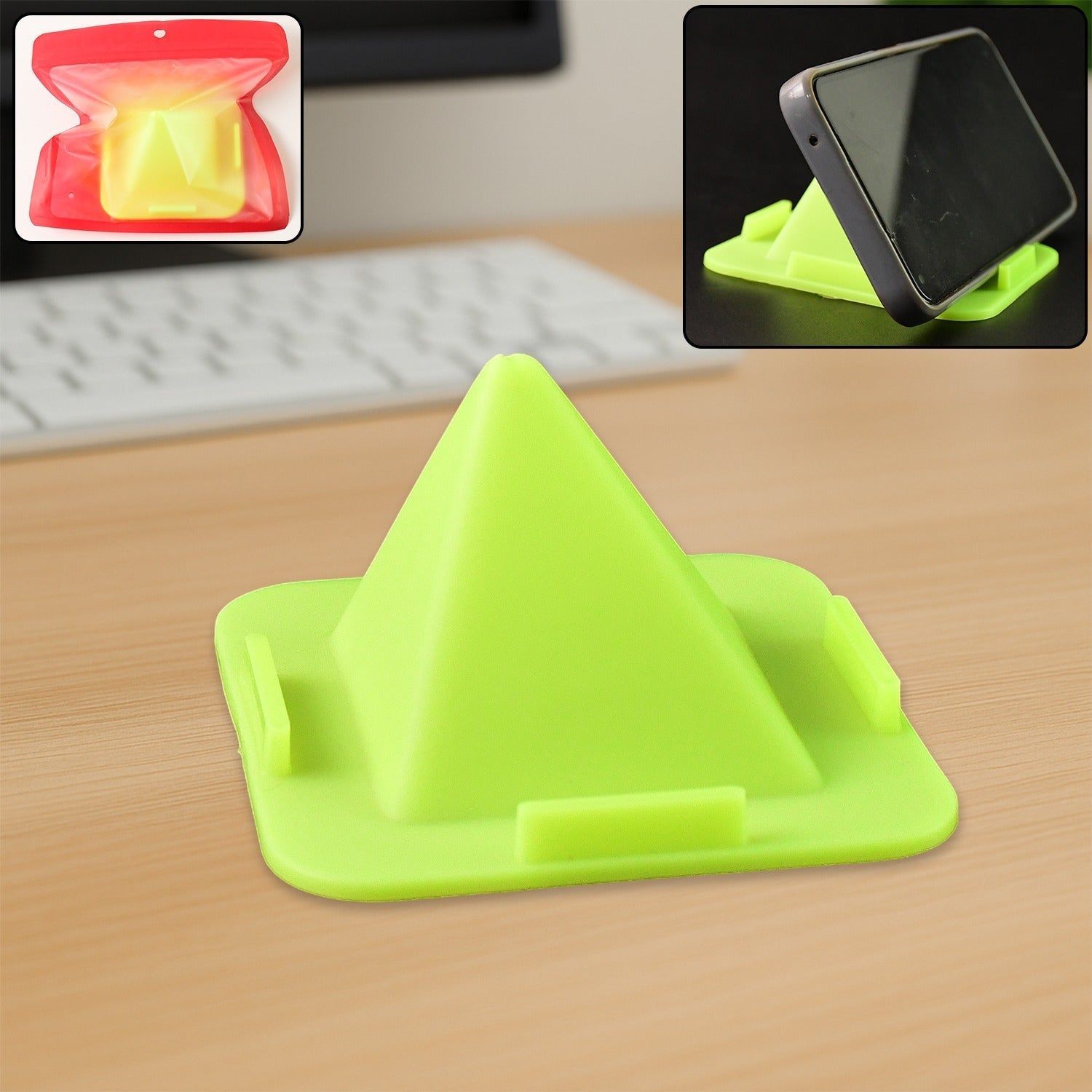 Virgin Mobile Accessories Universal Portable Four-Sided Pyramid Shape Desktop/ Table Mobile Holder Stand (1 Pc)