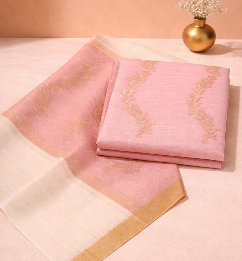 Handwoven Unstitched Chanderi 3 Piece Suit Set (Silk × Mercerized Cotton)