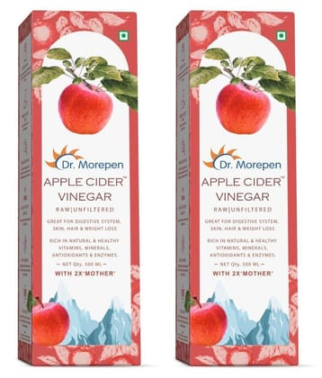 Dr. Morepen Apple Cider Vinegar With 2x Mother | Raw, Unfiltered & Unpasteurized | Buy1 Get1 1000 ml Unflavoured Pack of 2