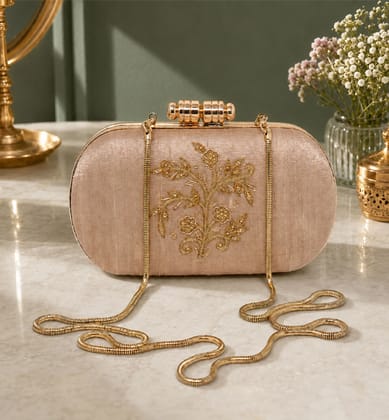 Handcrafted Zari Zardozi Raw Silk Hand Clutch