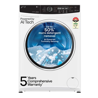 Godrej 9 Kg 5 Star AI Powered, Steam Wash, Digi Inverter Motor, Steam Wash, 1400 RPM Spin Motor, Add To Wash, Fully Automatic Front Load Washing Machine (WFEON ZUS 9014 5.0 IDCRM GLWH, Glacial White) Godrej 9 Kg 5 Star AI Powered, Steam Wash, Digi Invert