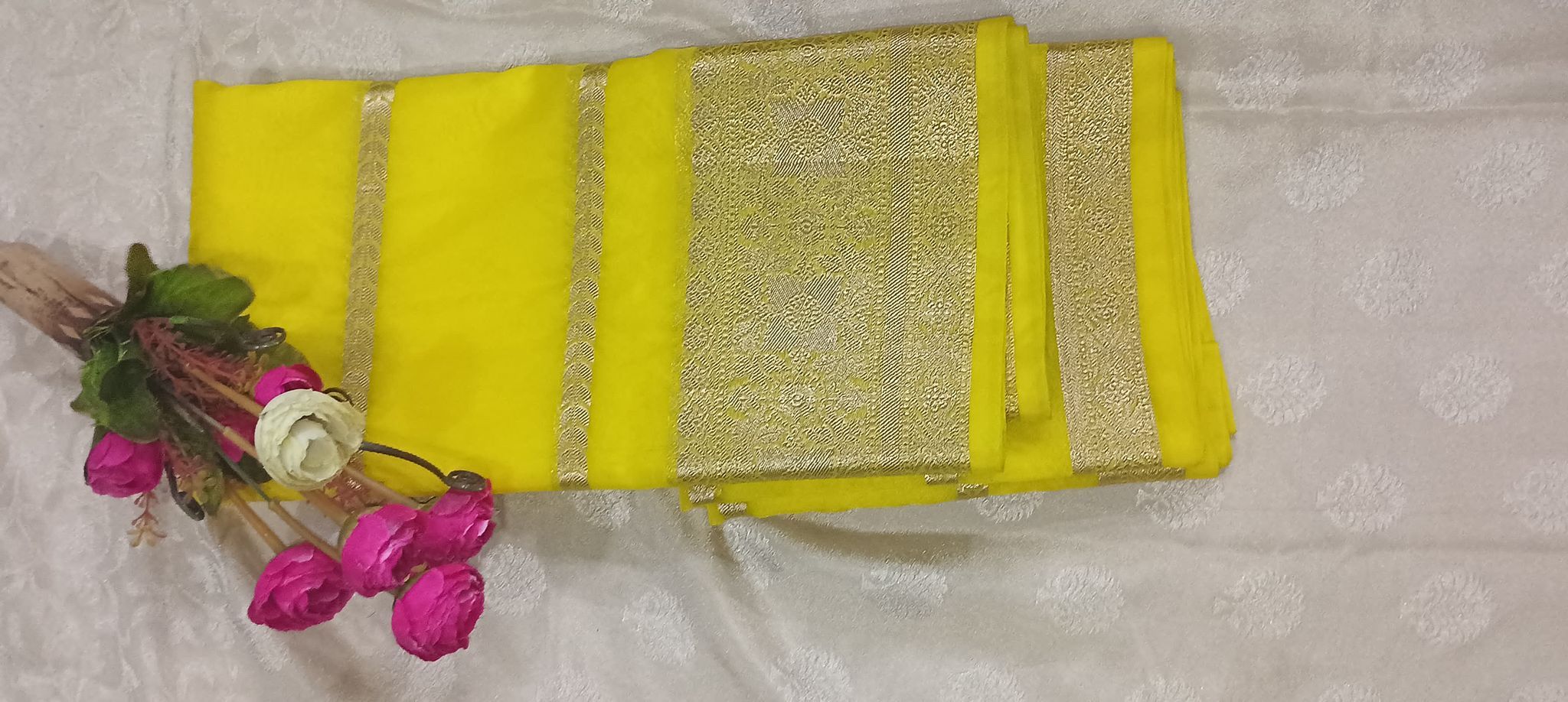 Yellow Saree With Golden Border