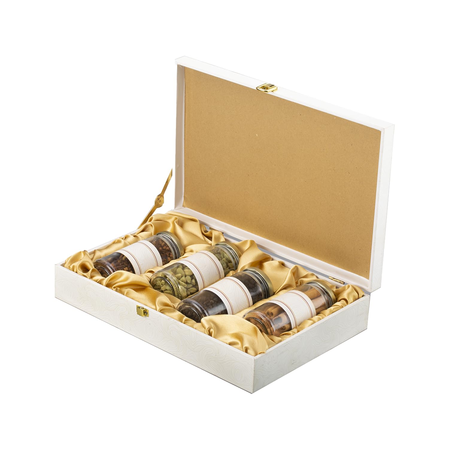 Keralaspicesonline MDF Spices gift Box | Kerala Spices Authentic Surprise Gift Hamper | 4 Glass Bottles With Premium Spices - 1000 gm | Gift Hamper/Gift Pack | Spices Bottle for Kitchen