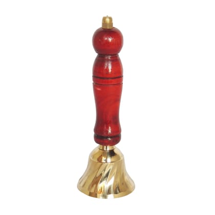 Brass Showpiece Ghanti Bell With Wood Handle, Height : 5.2 Inch (ZMAS563 C)