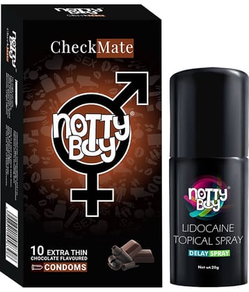NottyBoy  Lidocaine delay Spray For Men 20g, Chocolate Flavoured Condoms - Pack of 1