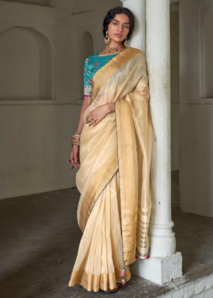 Daisy Beige Tissue Organza Silk Saree With Designer Blouse