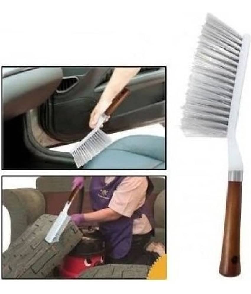 AutoRight - Hard & Long Bristles Cleaning Brush for Car Seat Carpet Mats- Plastic Handle- Pack of 1
