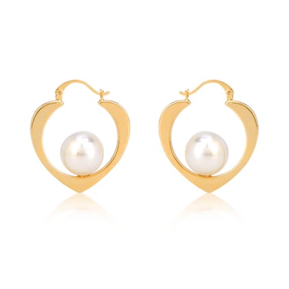 Medium Heart Shape Pearl 18K Gold Plated Earrings