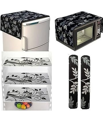 Crosmo Polyester Floral Printed Fridge Mat & Cover ( 64 18 ) Pack of 7 - Black