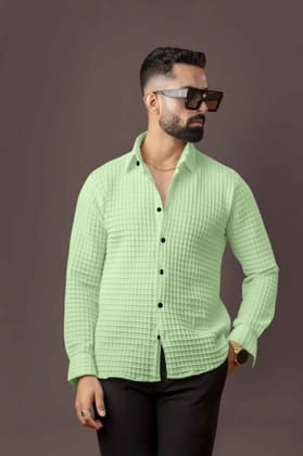 BLUECORP ENTERPRISE Men's Textured Cotton Shirt, Mint Green, Long Sleeve, Button-Down Collar Color - Green, Size - XL