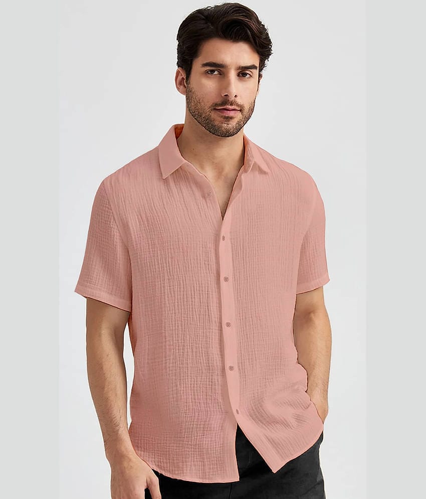 WEBRIC Poly Cotton Regular Fit Solids Half Sleeves Men's Casual Shirt - Peach ( Pack of 1 )