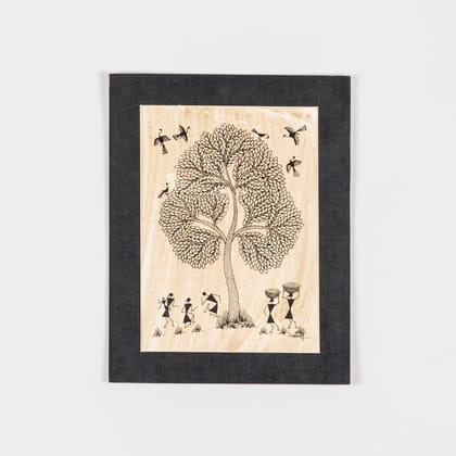 Warli Painting on Paper 8x10 Unframed-Cream / Black / Paper