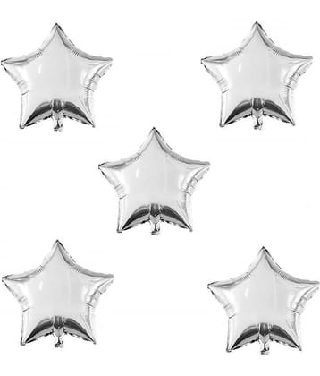 Utkarsh (Set Of 5Pc) Shining Star (Silver) Color Foil Solid 3D Printed Helium/Air Large Balloons For Birthday/Anniversary/Reception/Wedding And Engagement Party Celebration & Decoration