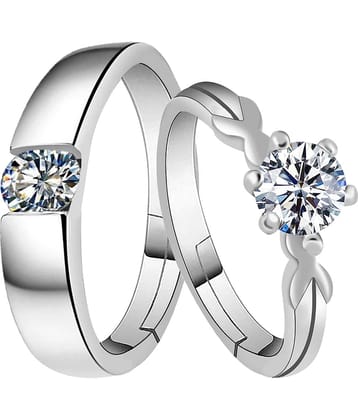 Speical For Couple Ring Valentines Couples Gift Sets Diamond Ring  Silver Plated Adjustable Ring Set  Women And Men