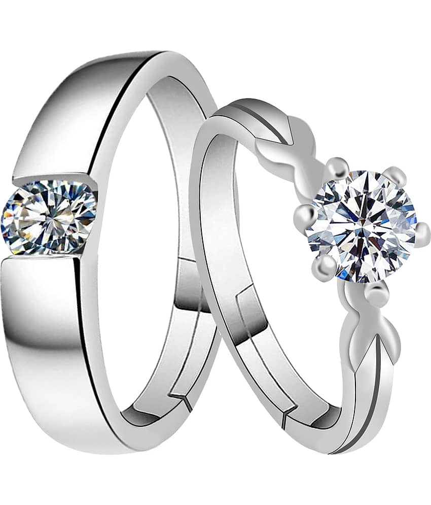 Speical For Couple Ring Valentines Couples Gift Sets Diamond Ring  Silver Plated Adjustable Ring Set  Women And Men