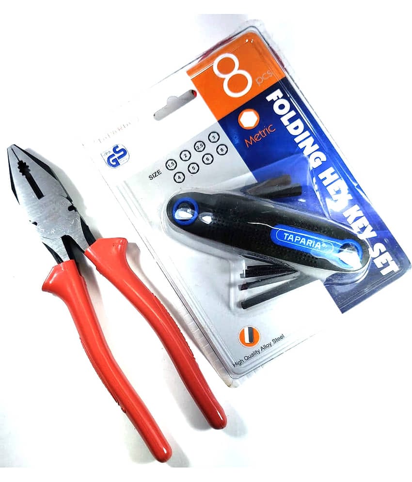 Taparia Set of 2 Hand Tool Combo (Folding Hex Key Set/Plier 210mm)