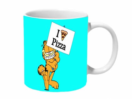 Multicolor Garfield I Love Pizza Blue Baground Ceramic Mug
