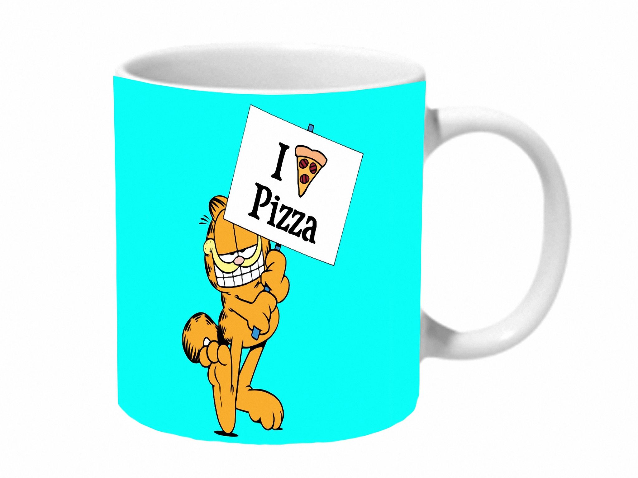Multicolor Garfield I Love Pizza Blue Baground Ceramic Mug
