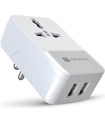 Portronics Adapto III:Dual USB Port with AC Socket ,White (POR 1372)