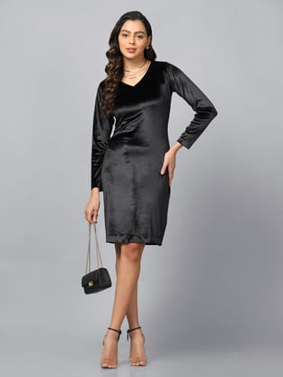 Velvet Party Dress- Black-XL