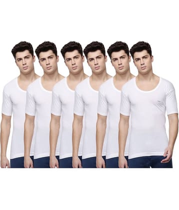 Dollar Lehar Men Combed Cotton Round Neck With Sleeve Vest - Pack of 6 - White