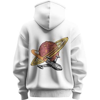 BULL CLOTHING Men's Cosmic Adventure White  Premium 280 GSM Fleece for Softness, Comfort, and Durability (M)