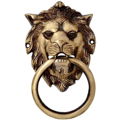 eSplanade Brass Lion Face Mouth Door Knocker, Door Accessories, Gate Knocker-7.5" Big